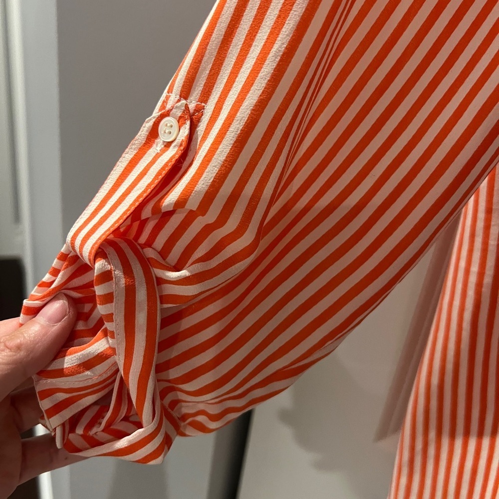 Joie Striped Orange/ree Button-Up Blouse- also ties in front - Picture 4 of 4